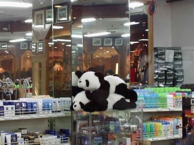 Deux toutous panda un par-dessus l'autre.